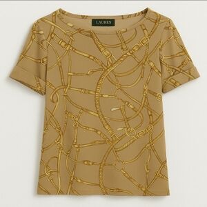 Lauren Ralph Lauren Tan Equestrian Chain Design Womens Top Plus Size 2X